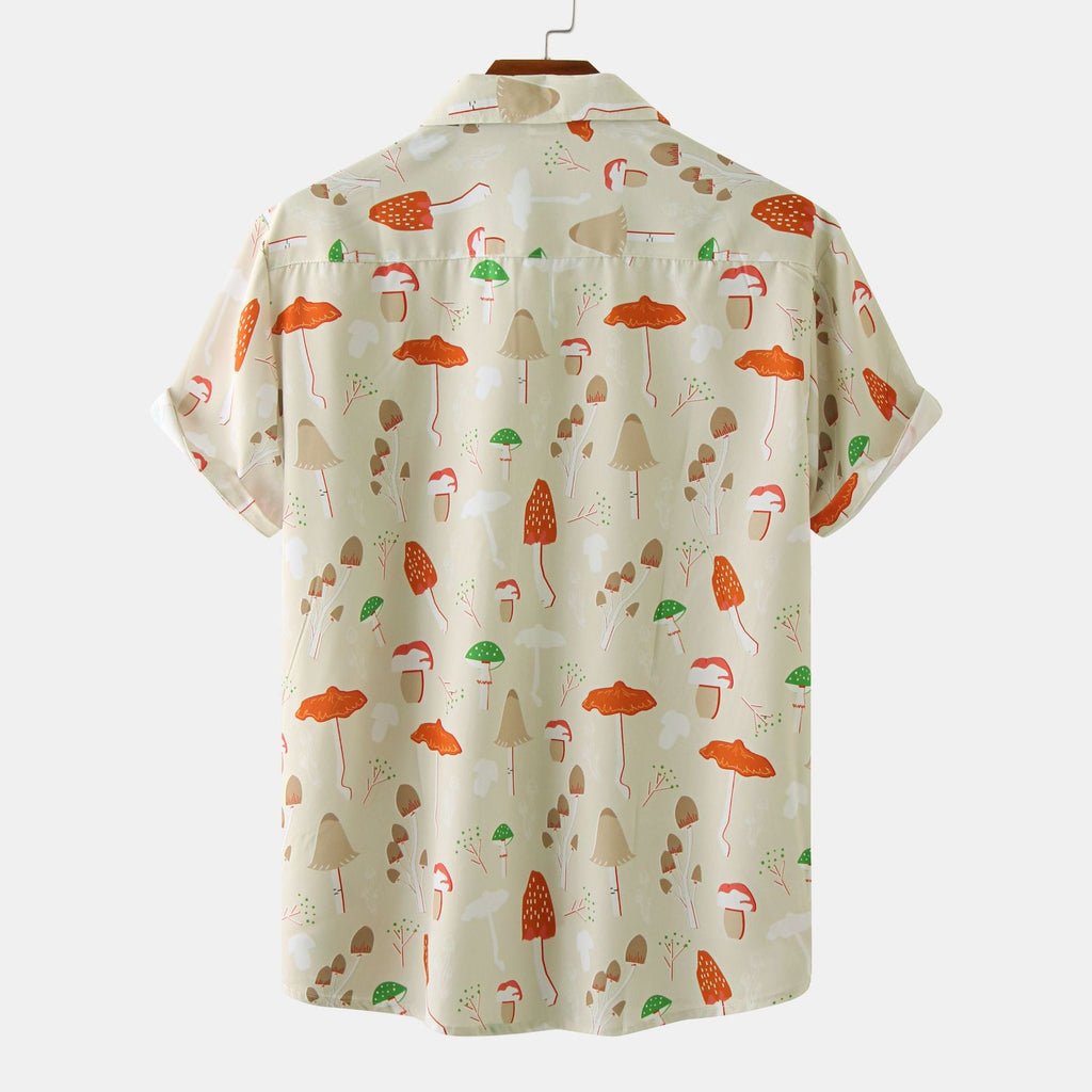 Women's Short-Sleeve Shirt with Mushroom Print and Loose Fit
