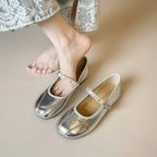 Women's Strap Ballet Flats with Shimmering Finish