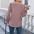 Women's Blouse with Elegant Eyelet Pattern and Casual Cut