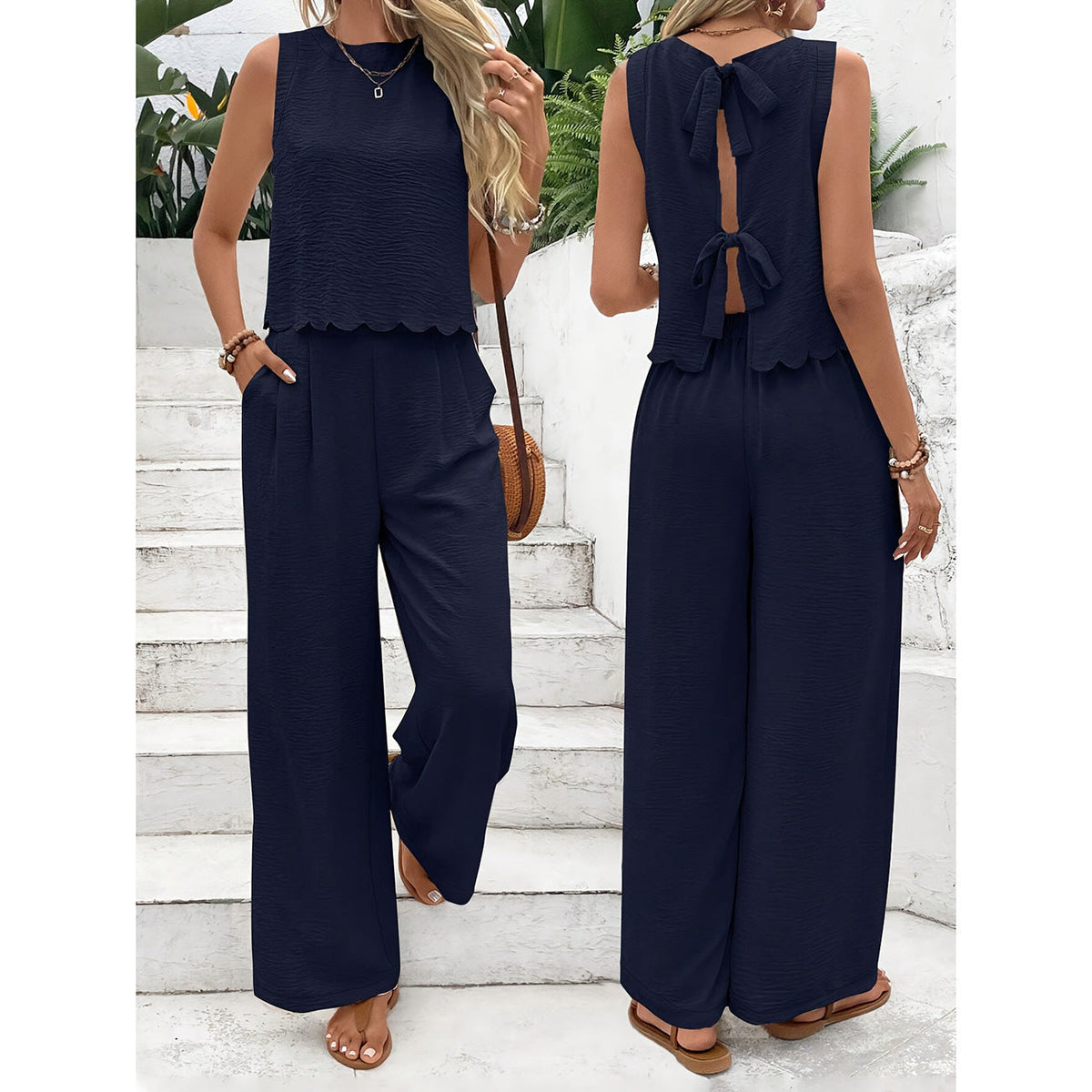 Women's Casual Jumpsuit with Elegant Back Cutout and Wide Leg