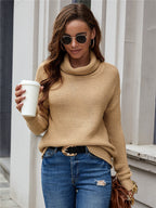 Women's Cozy Knit Sweater with High Collar and Textured Finish