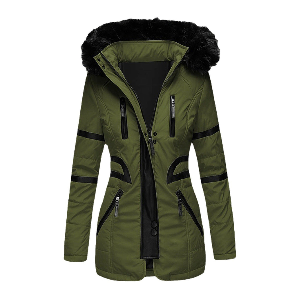 Women's Insulated Parka with Detachable Faux Fur Collar and Versatile Pockets