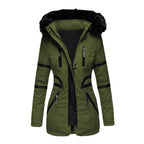 Women's Insulated Parka with Detachable Faux Fur Collar and Versatile Pockets