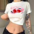 Women's Crop T-Shirt with Cherry Motif