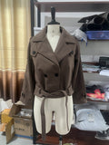Women's Cropped Trench Jacket with Adjustable Belt and Double-Breasted Design