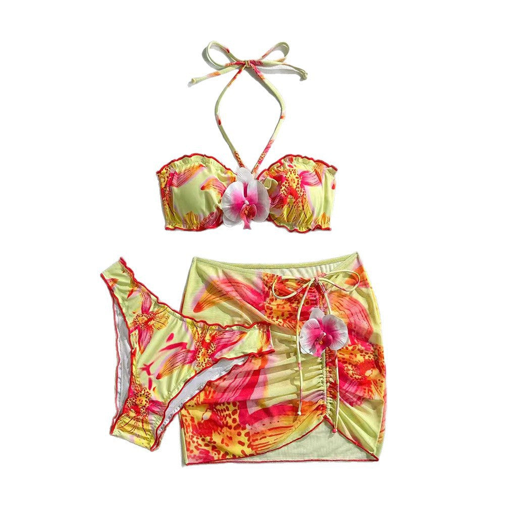 Women's Floral Bandeau Bikini with Wrap Skirt