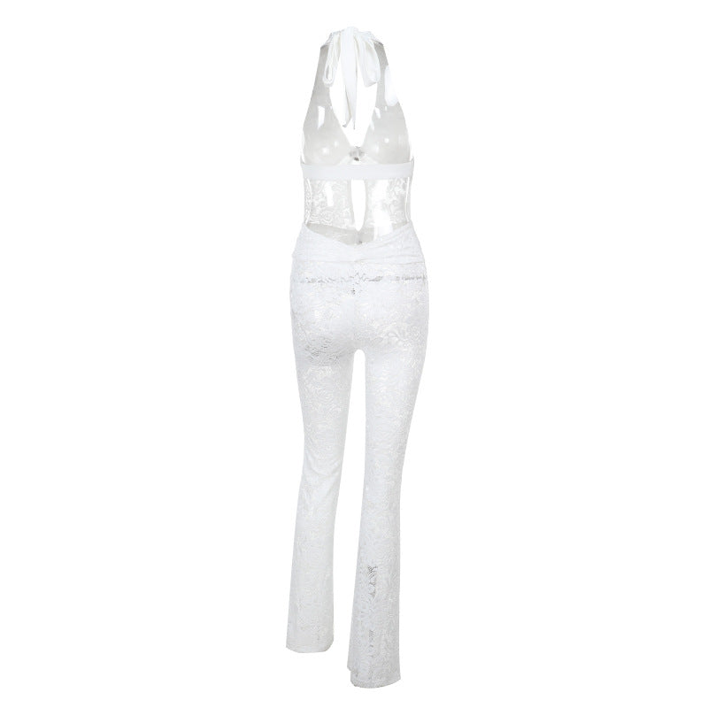 Women's Jumpsuit with Lace Detail and Deep V-Neck