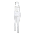 Women's Jumpsuit with Lace Detail and Deep V-Neck