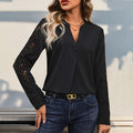 Women's Blouse with Lace Sleeves and V-Neck