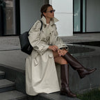 Women's Fashionable Trench Coat with Wide Belt and Wide Sleeves