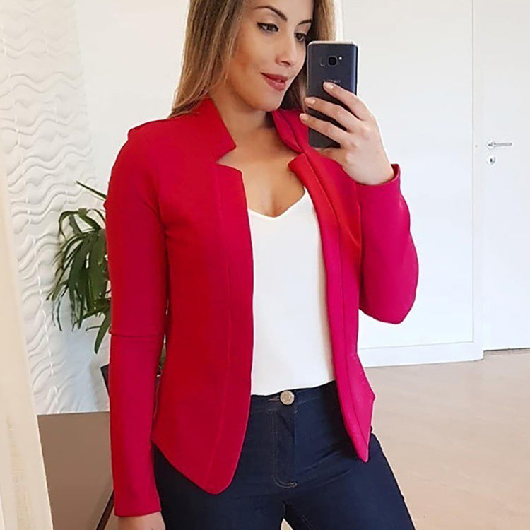 Women's Elegant Slim-Fit Blazer with Open Collar and Long Sleeves