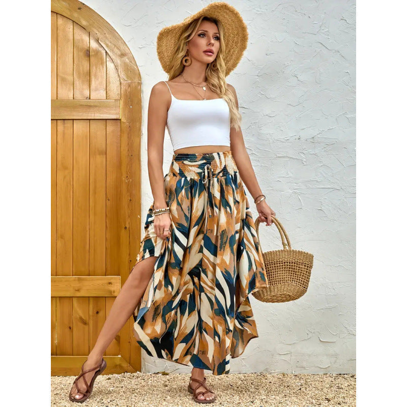 Women's Maxi Skirt with Elegant Paisley Pattern and Elastic Waistband