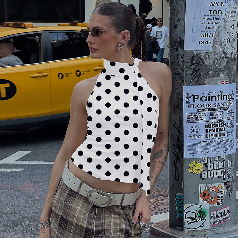 Women's Asymmetric Polka-Dot Halter Top