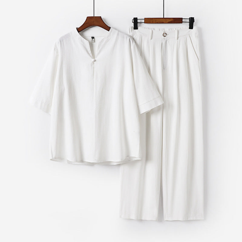 Men's Two-Piece Lightweight Leisure Set with Stand Collar and Elastic Waist Pants