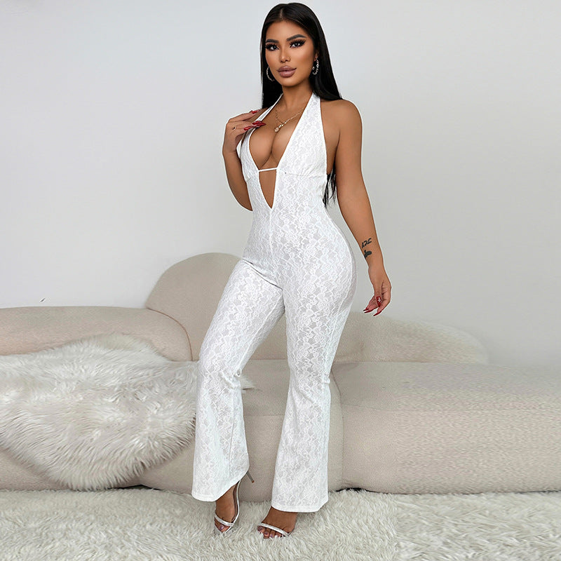 Elegant Deep V-Neck Jumpsuit with Figure-Hugging Silhouette
