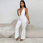 Elegant Deep V-Neck Jumpsuit with Figure-Hugging Silhouette