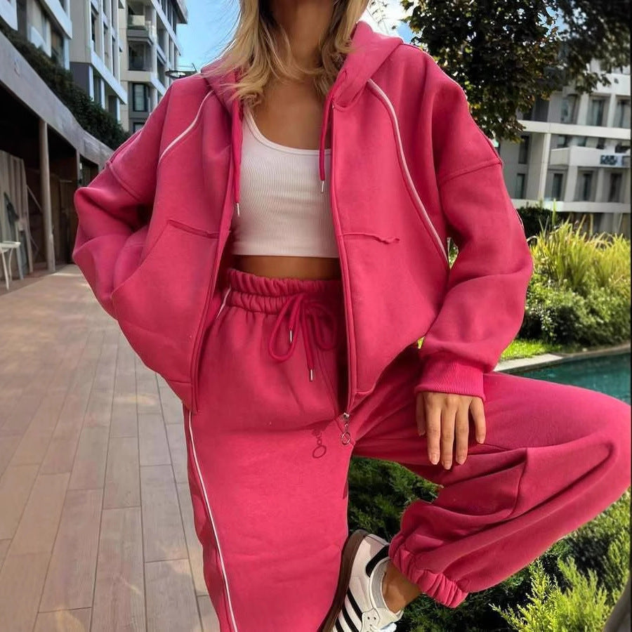 Women's Casual Hoodie and Jogger Set with Elastic Waist and Pockets