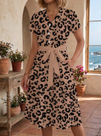 Women's Floral Midi Dress with Adjustable Belt