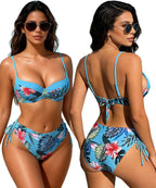 Trendy Printed Sexy Halter Bikini with Slit