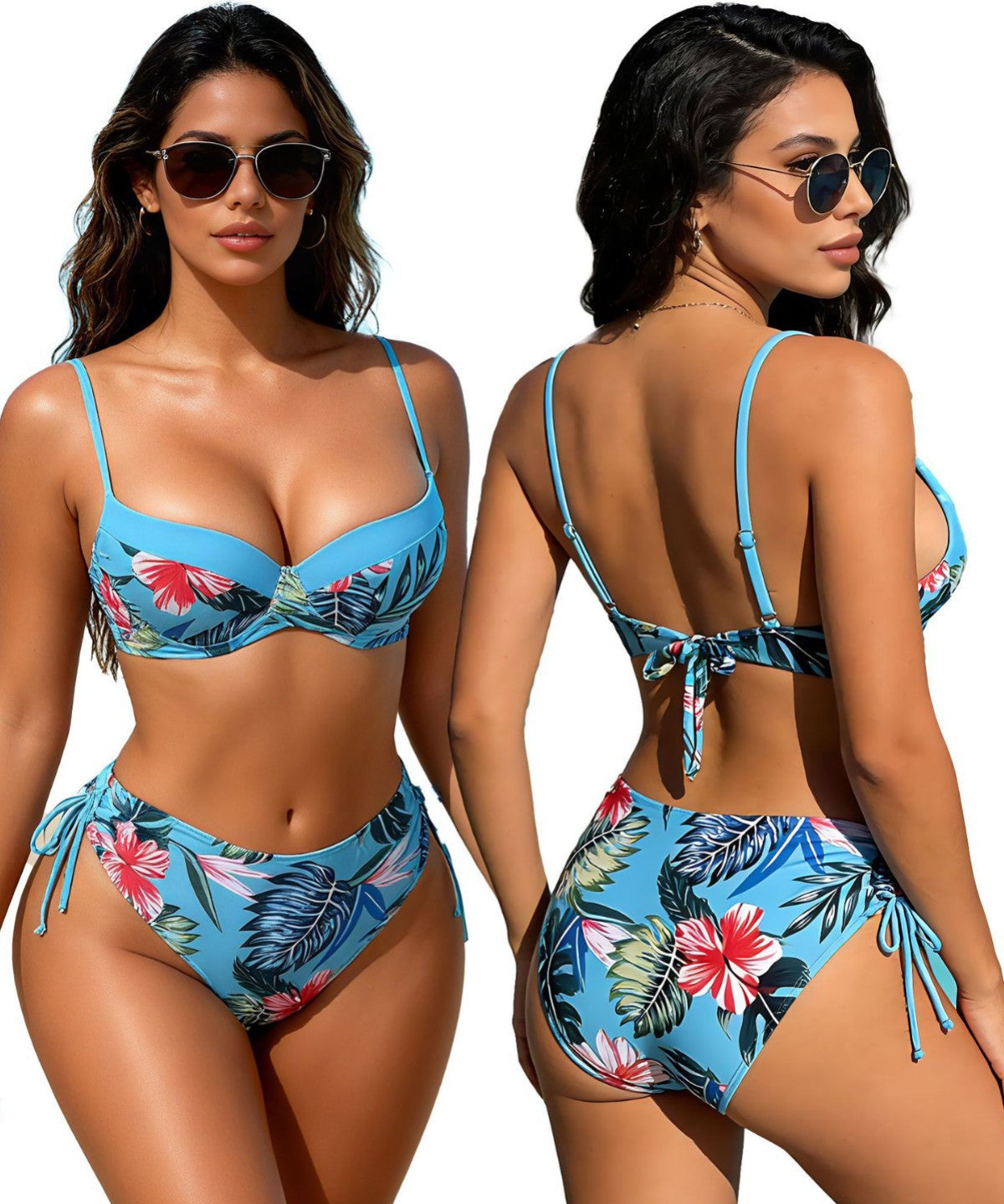 Trendy Printed Sexy Halter Bikini with Slit