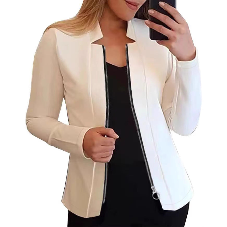 Women's Biker Jacket with Innovative Cut and Zipper Details
