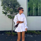 Women's Short-Sleeved Flowing Set with Cropped Blouse and Skirt
