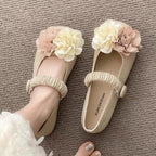 Women's Ballet Flats with Floral Decor and Elastic Strap