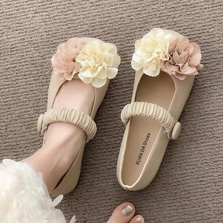 Women's Ballet Flats with Floral Decor and Elastic Strap