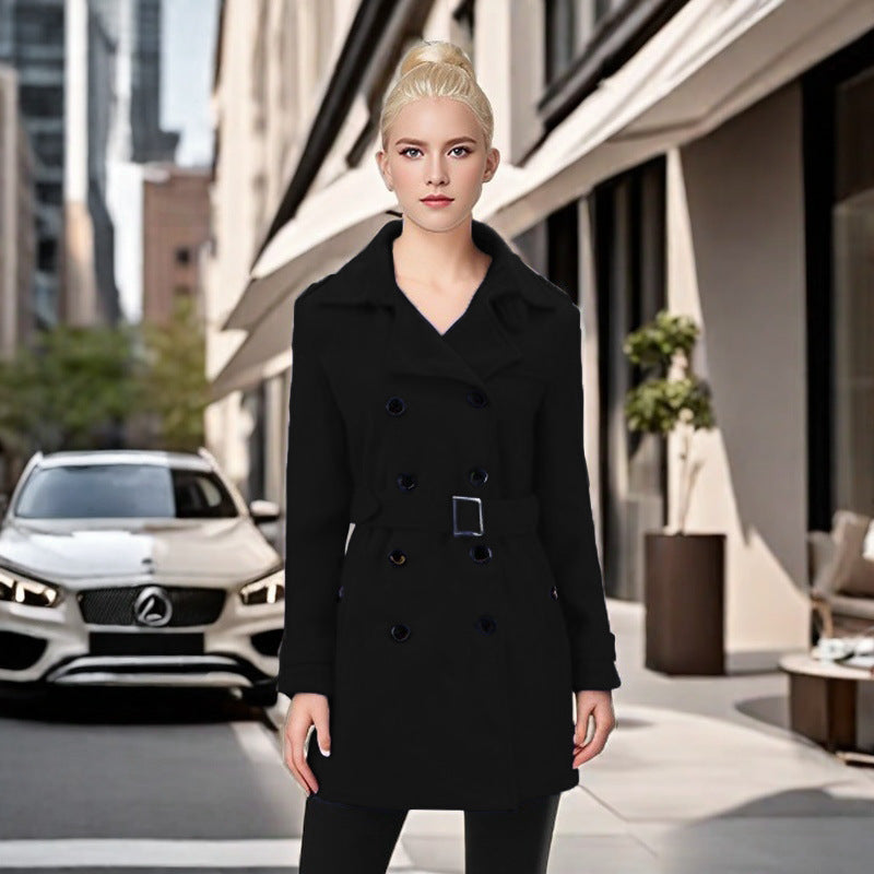 Women's Elegant Trench Coat with Belt and Contrasting Buttons