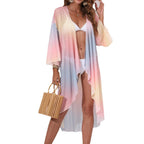 Women's Elegant Beach Kimono with Colorful Tie-Dye Design