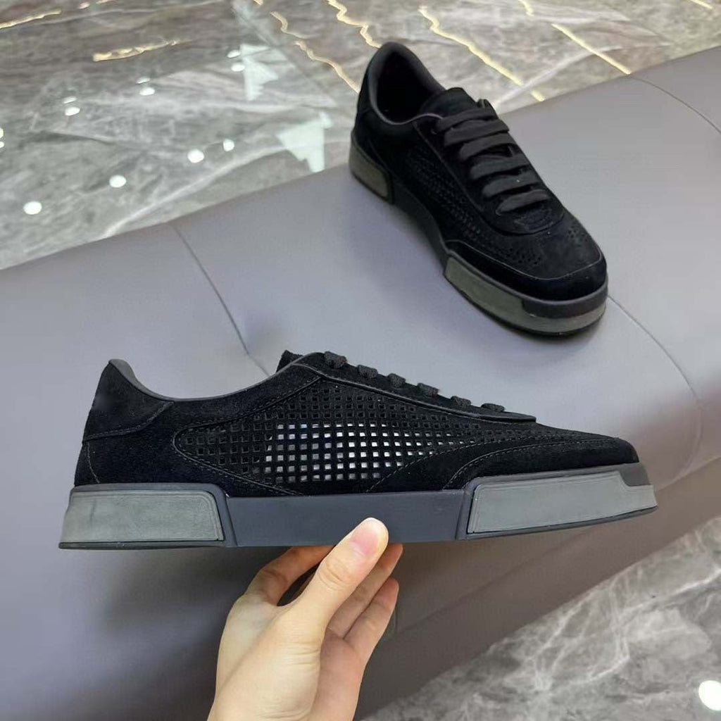 Women's Breathable Suede Casual Sneakers with Perforated Details