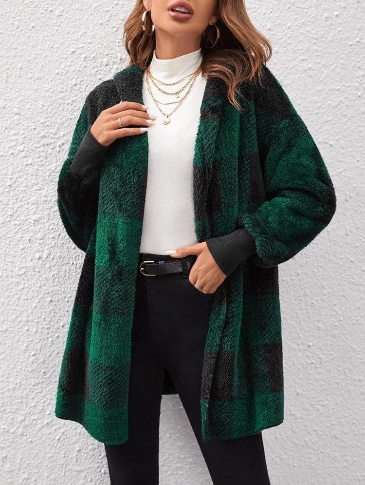 Women's Long Plaid Coat in Soft Material