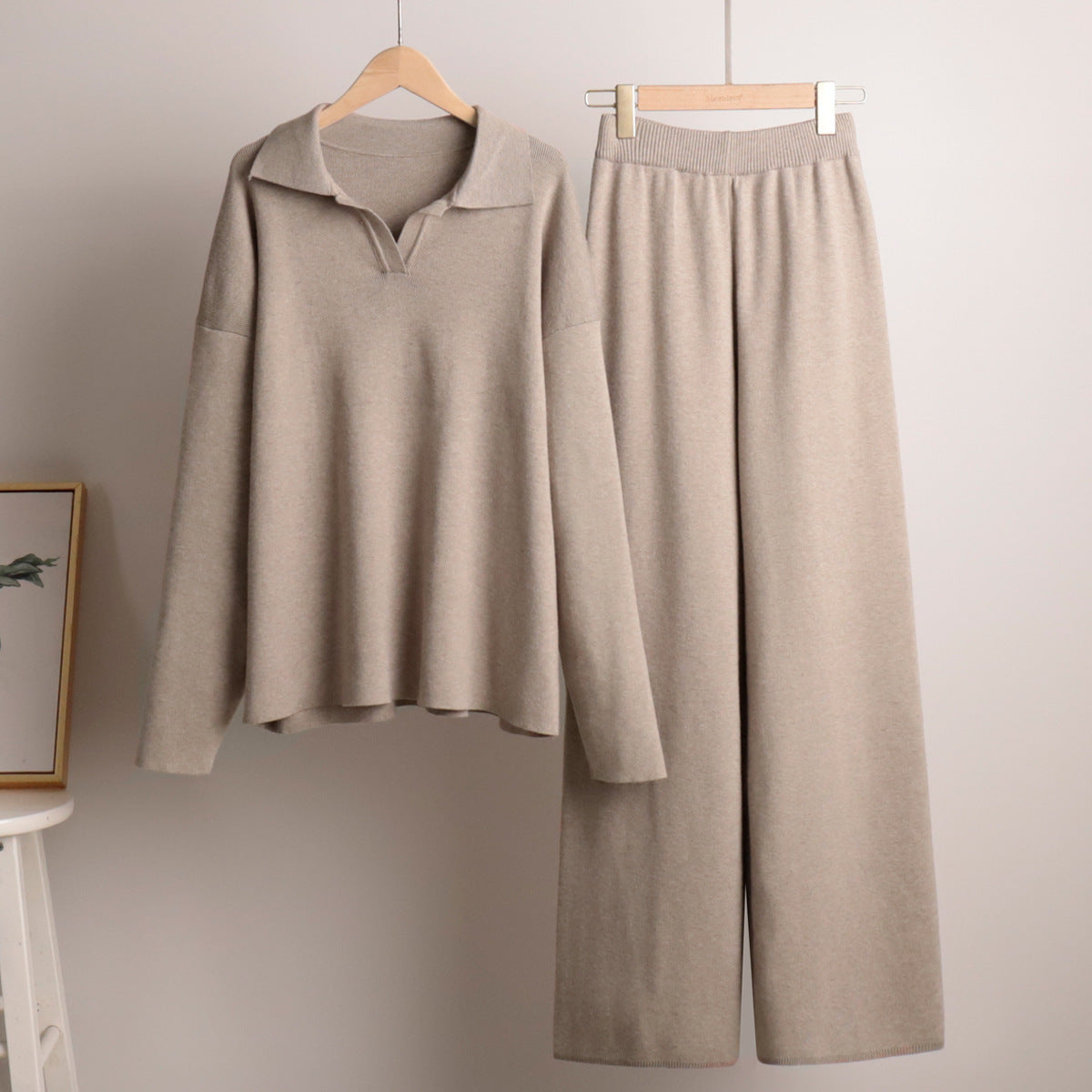 Women's Casual Polo Shirt and Wide Leggings Set