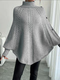 Women's Elegant Knit Poncho with Turtleneck and Cable Knit Pattern