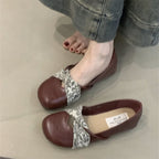Women's Ballet Flats with Floral Strap Design and Comfortable Footbed