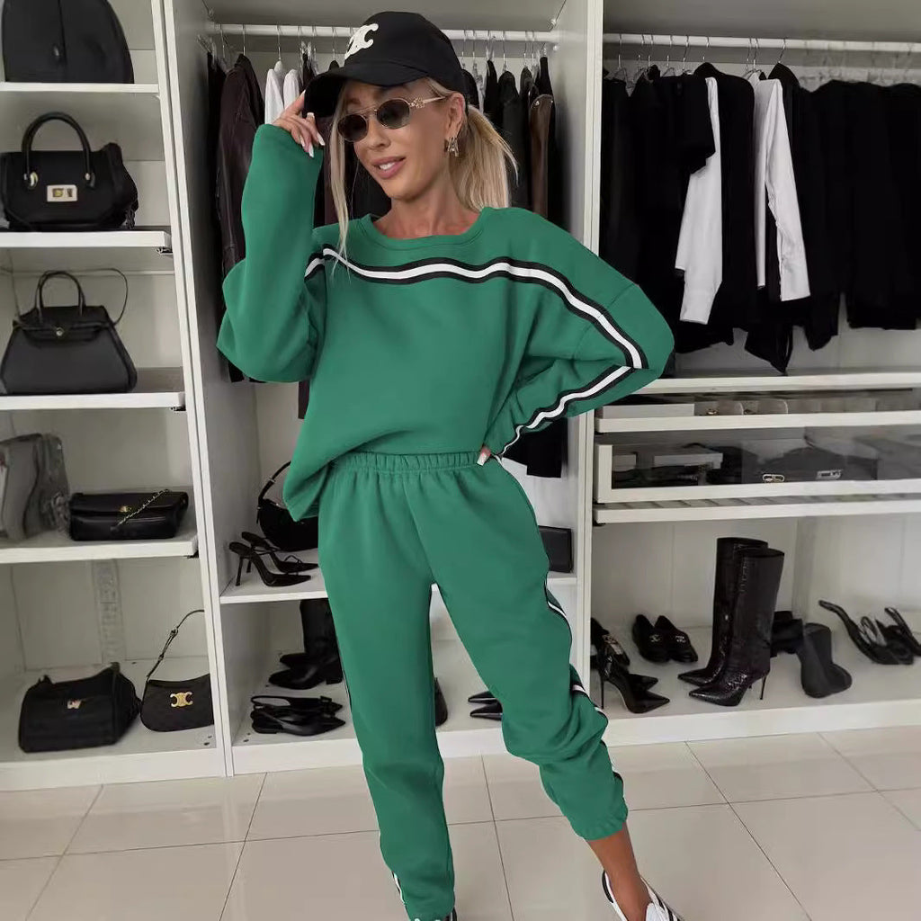 Women's Comfortable Sport Loungewear Set with Contrast Stripes