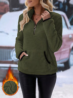 Women's Fleece Pullover with Stand-Up Collar and Zipper
