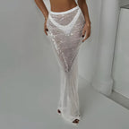 Women's Glitter Maxi Skirt with Sheer Accents and Shimmering Fabric