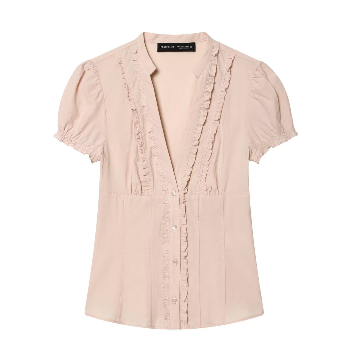 Women's Blouse with Ruffle Details and Fine Stripes