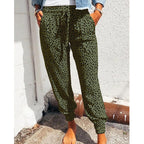 Women's Elegant Casual Trousers with Elastic Waist and Animal Print