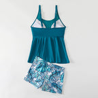 Women's Swimsuit with Flowy Top and Sporty Shorts