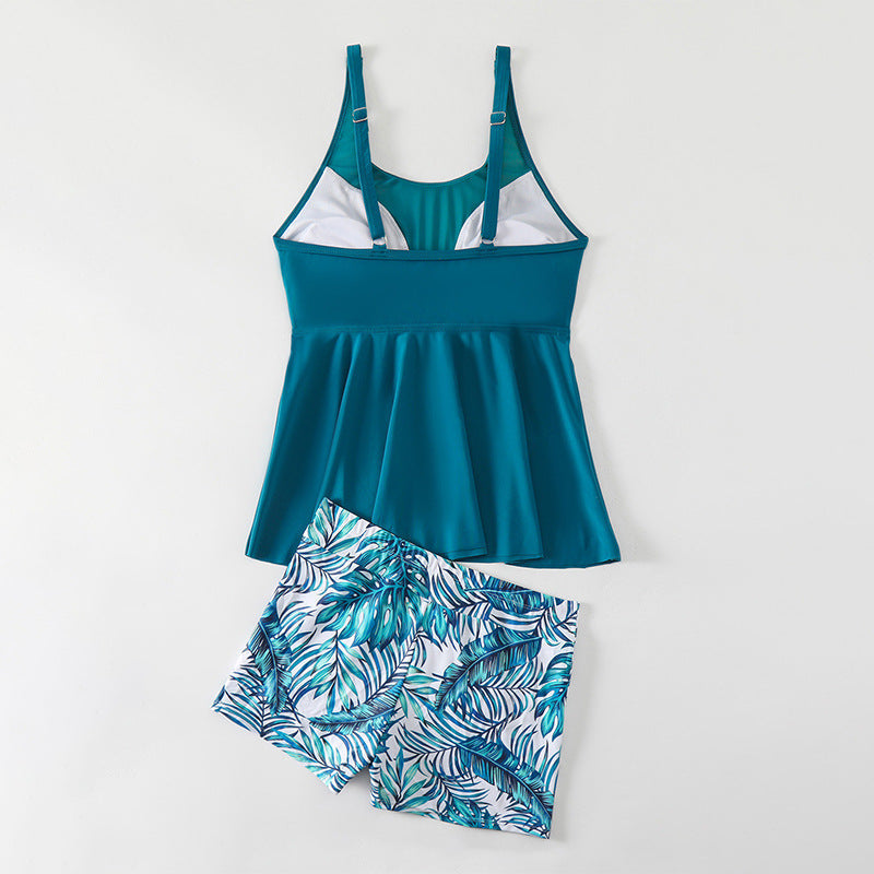 Women's Swimsuit with Flowy Top and Sporty Shorts