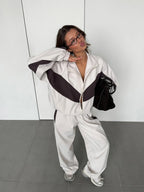 Women's Sporty Two-Piece Set with Track Jacket and Wide Pleated Pants