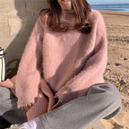 Women's Fluffy Sweater with Loose Fit and High Collar