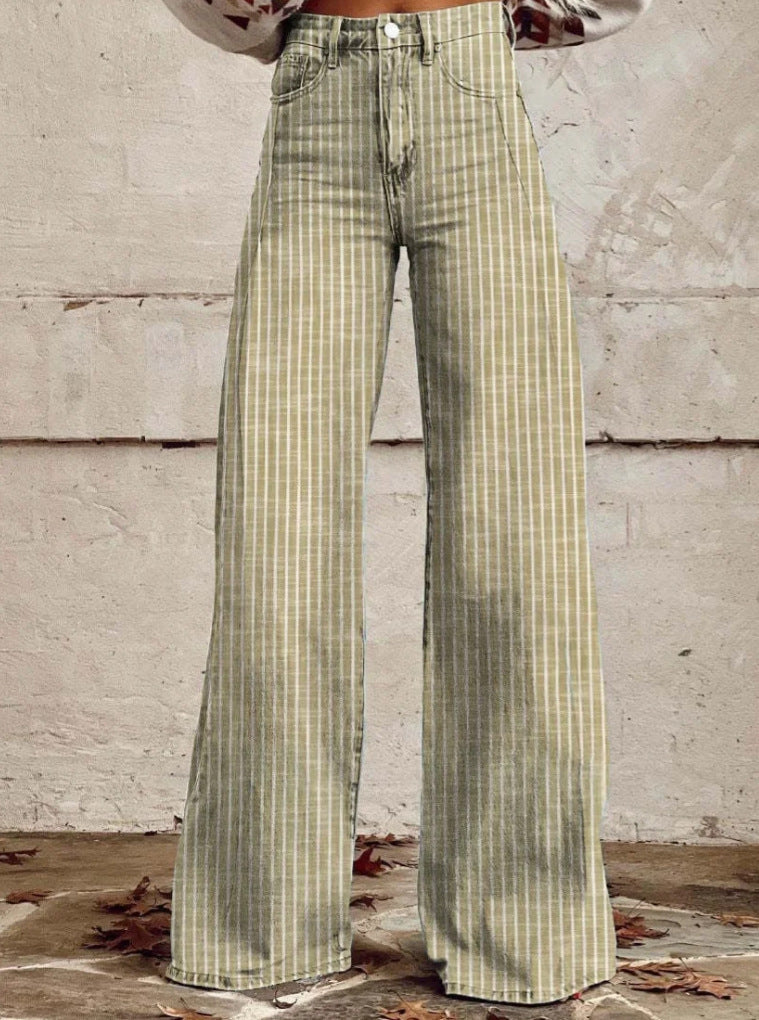 Women's High-Waisted Wide-Leg Jeans with Modern Stripe Detail