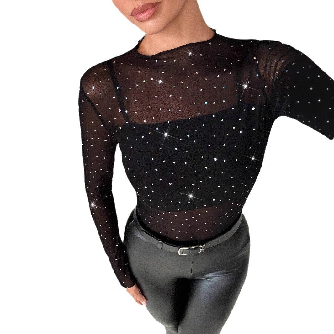 Women's Sheer Functional Shirt with Glitter Details
