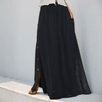 Women's Maxi Skirt with Side Buttons and Elastic Waistband