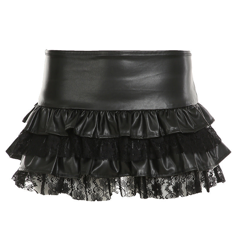 Women's Mini Skirt with Ruffle Details and Lace Accents
