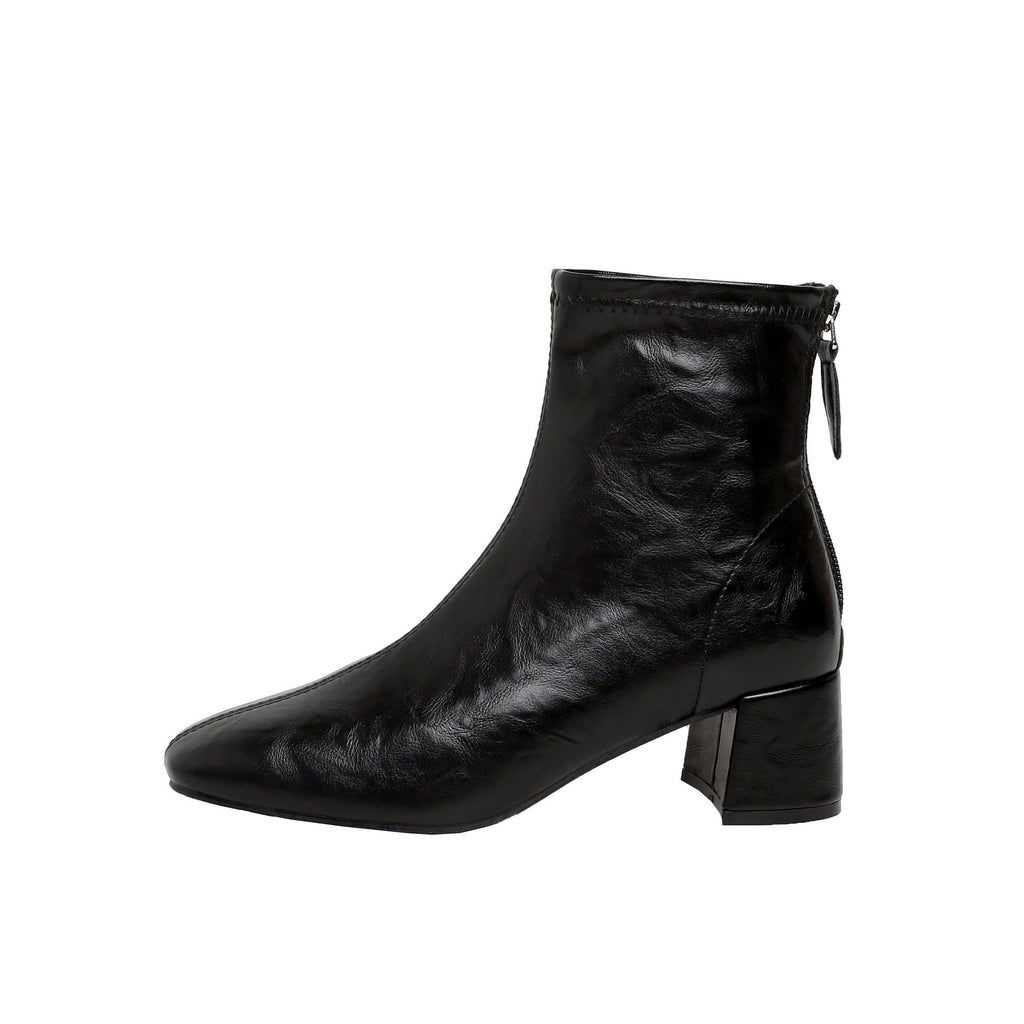 Women's Leather Ankle Boots with Block Heel