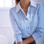 Women's Modern Long-Sleeve Shirt with Classic Collar and Plaid Pattern